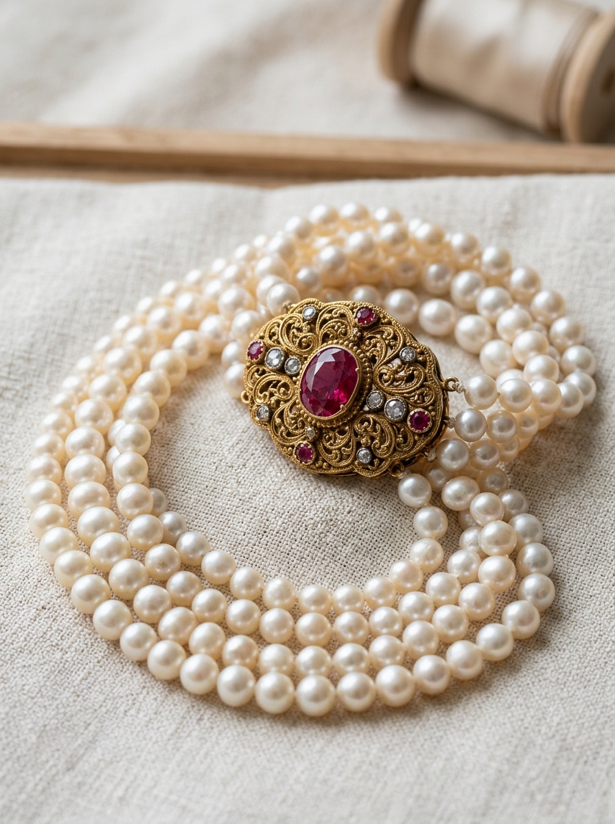 Pearl Strand Necklace - Handcrafted Aarna Jewellery